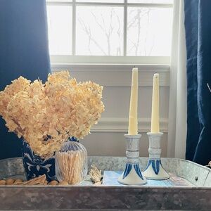 Vintage Williams Sonoma Chinoiserie Blue & White Candlestick Holders – Pair